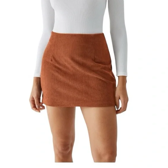 HALARA High Waisted A Line Mini Corduroy Casual Skirt in Baked Clay Size XL - Picture 2 of 10